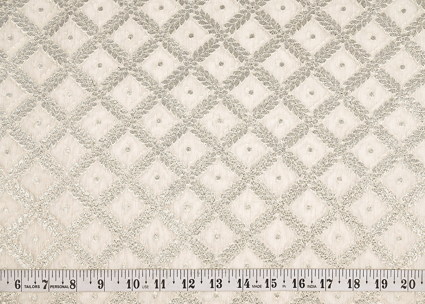 White Dyeable Chanderi Silk Fabric With All Over Dull Gold Zari Handloom 21819