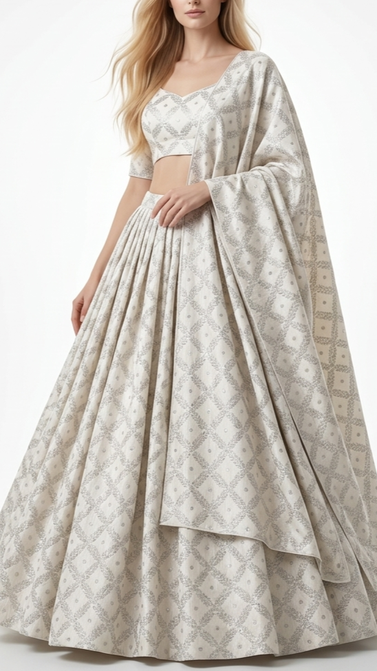 White Dyeable Chanderi Silk Fabric With All Over Dull Gold Zari Handloom 21819