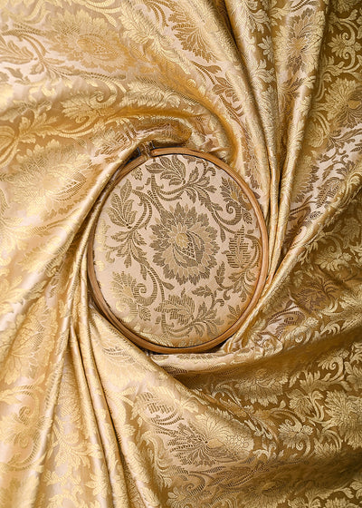 Golden Banarasi Brocade Fabric With All Over Golden Zari Handloom 21820