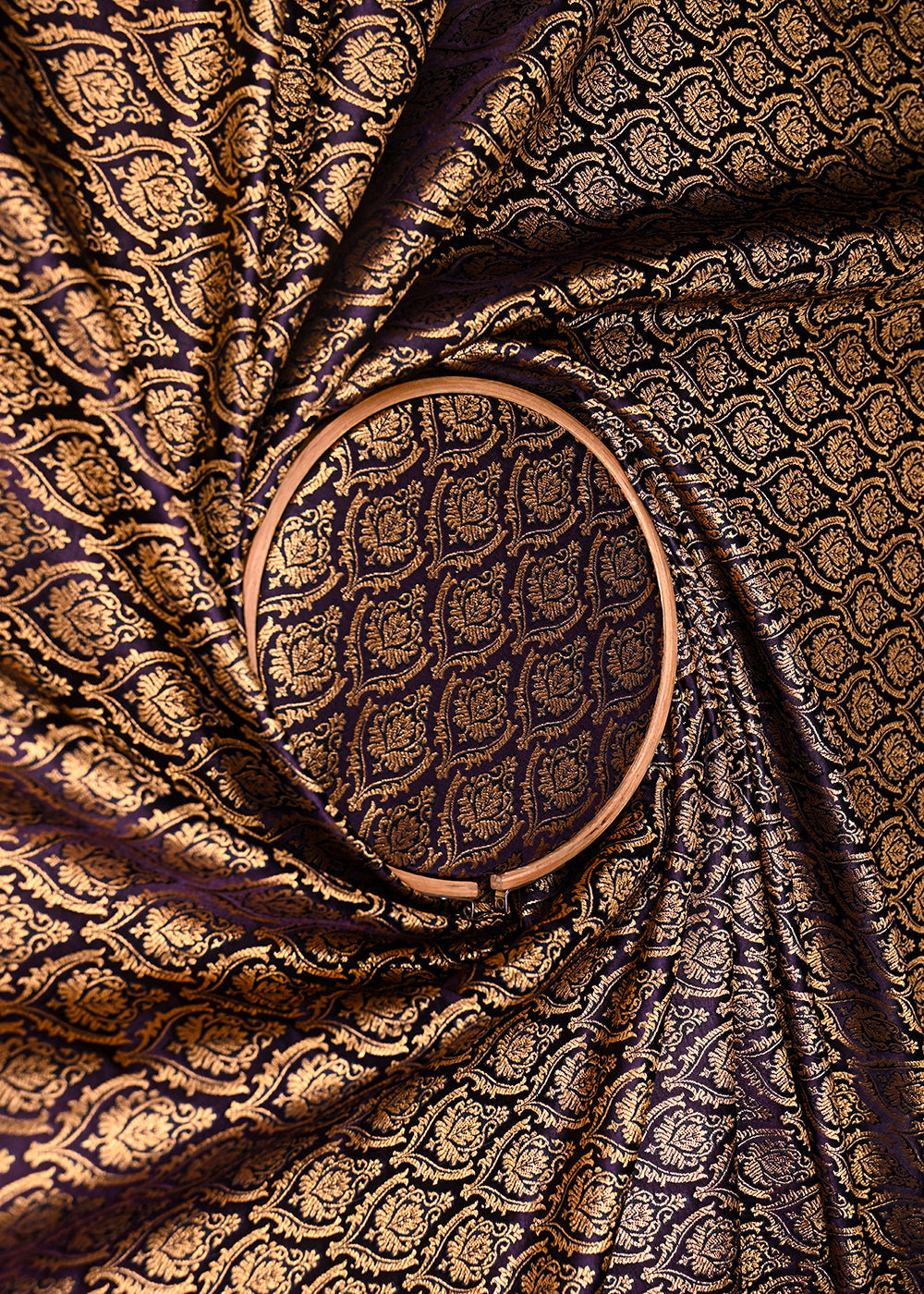 Plum-Banarasi-Brocade-Fabric-With-All-Over-Thread-And-Golden-Zari-Handloom-21823-close-view