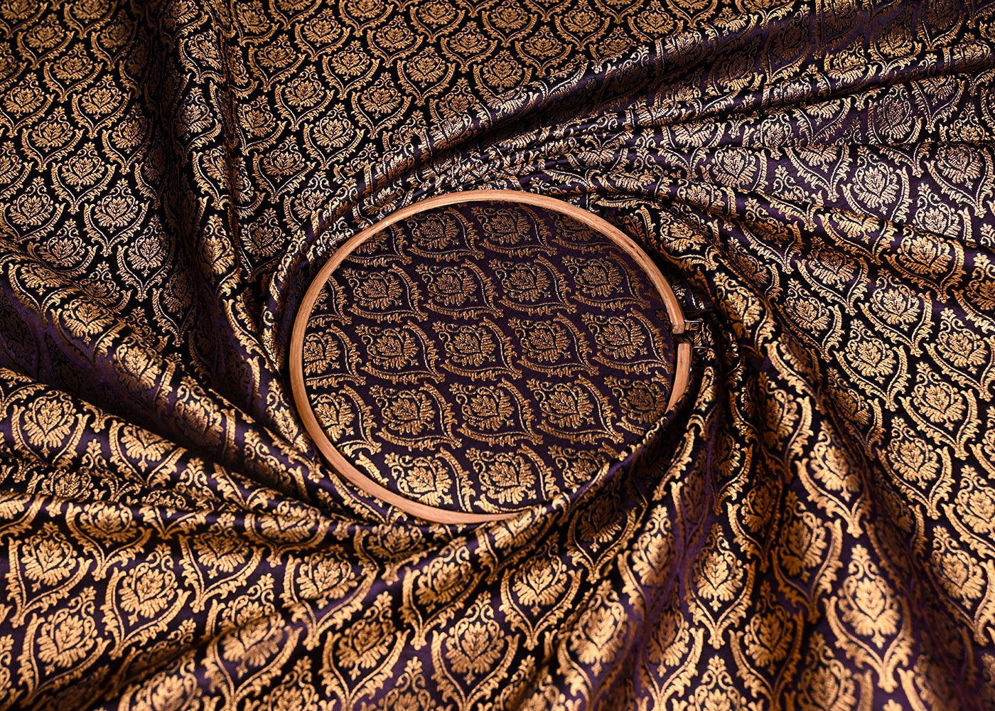 Plum-Banarasi-Brocade-Fabric-With-All-Over-Thread-And-Golden-Zari-Handloom-21823-close-view