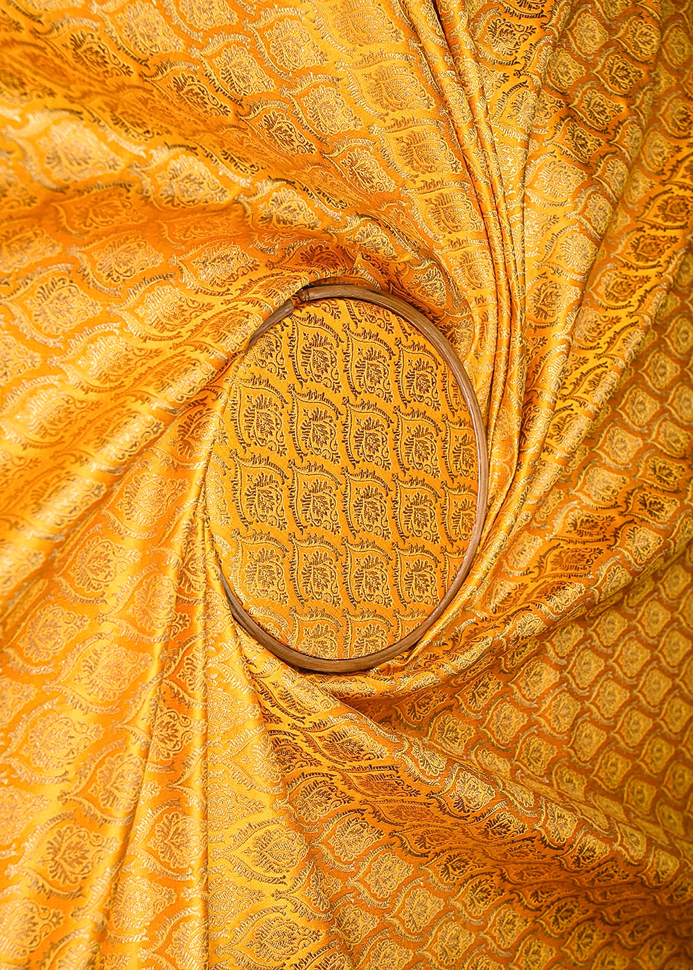 Mustard Banarasi Brocade Fabric With All Over Thread And Golden Zari Handloom 21825