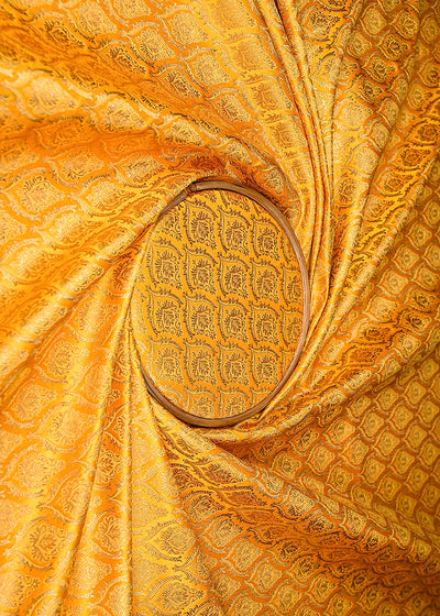 Mustard Banarasi Brocade Fabric With All Over Thread And Golden Zari Handloom 21825