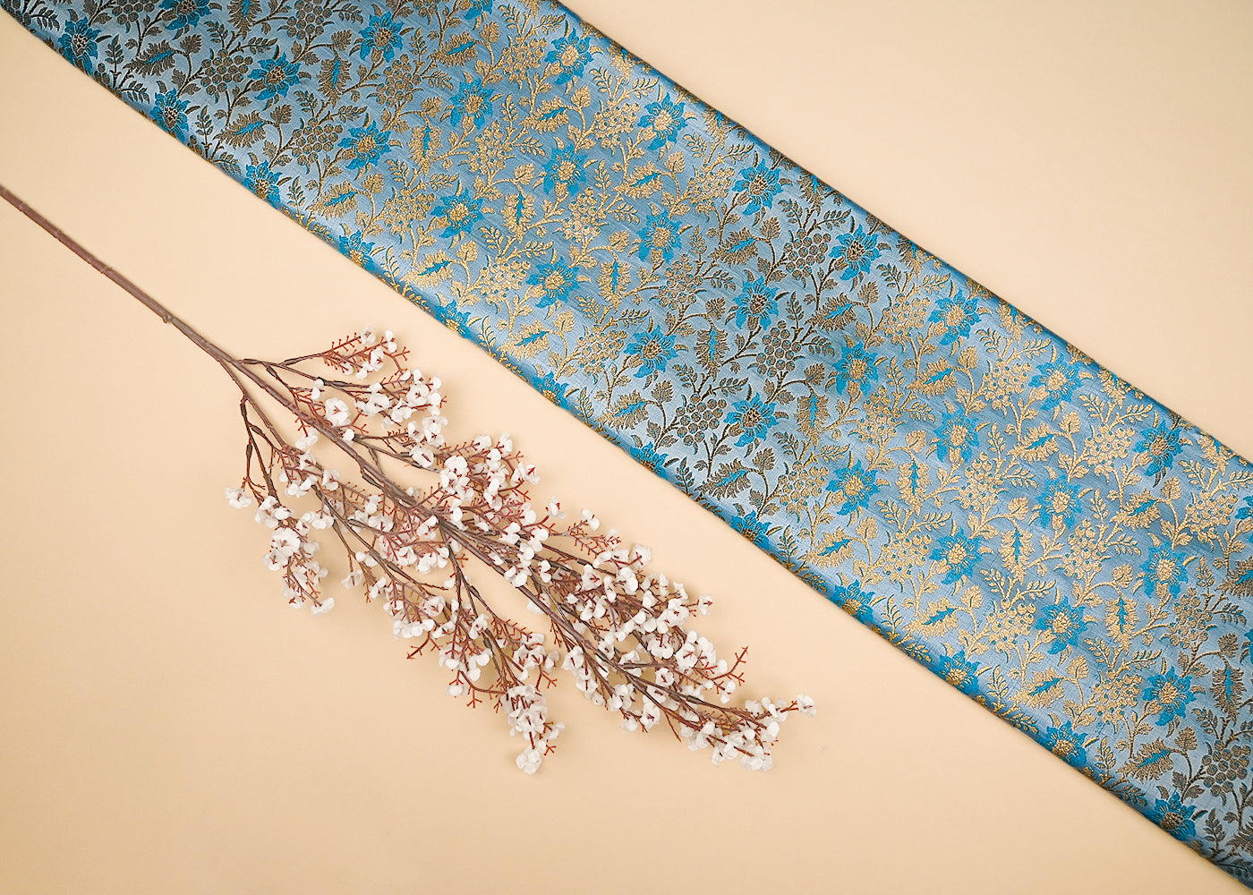 Sky-Blue-Banarasi-Brocade-Fabric-With-All-Over-Thread-And-Golden-Zari-Handloom-21829