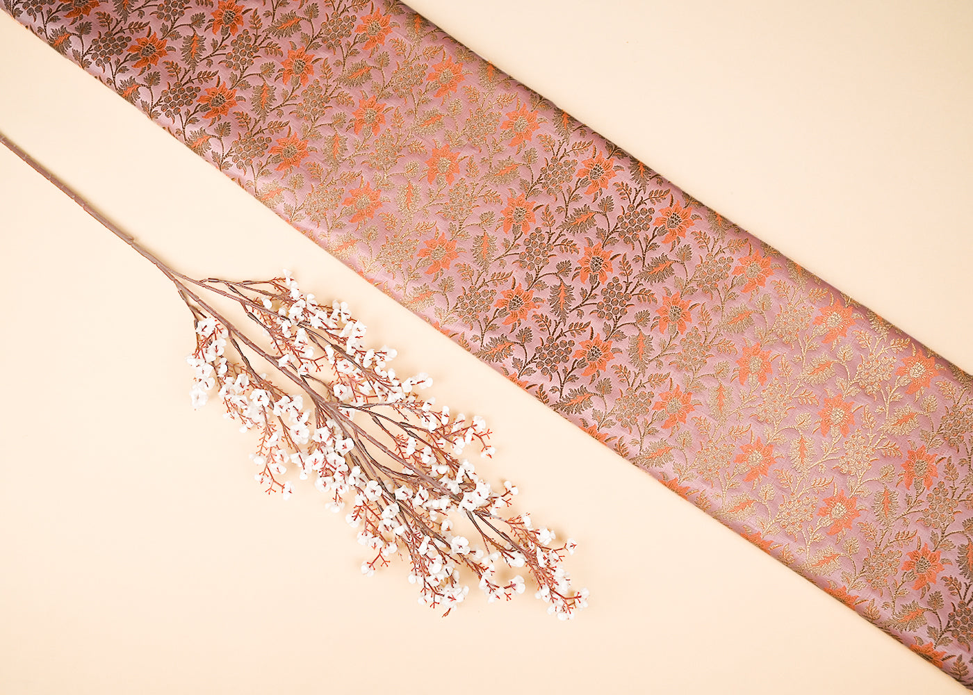 Peach-Pink-Banarasi-Brocade-Fabric-With-All-Over-Thread-And-Golden-Zari-Handloom-21831