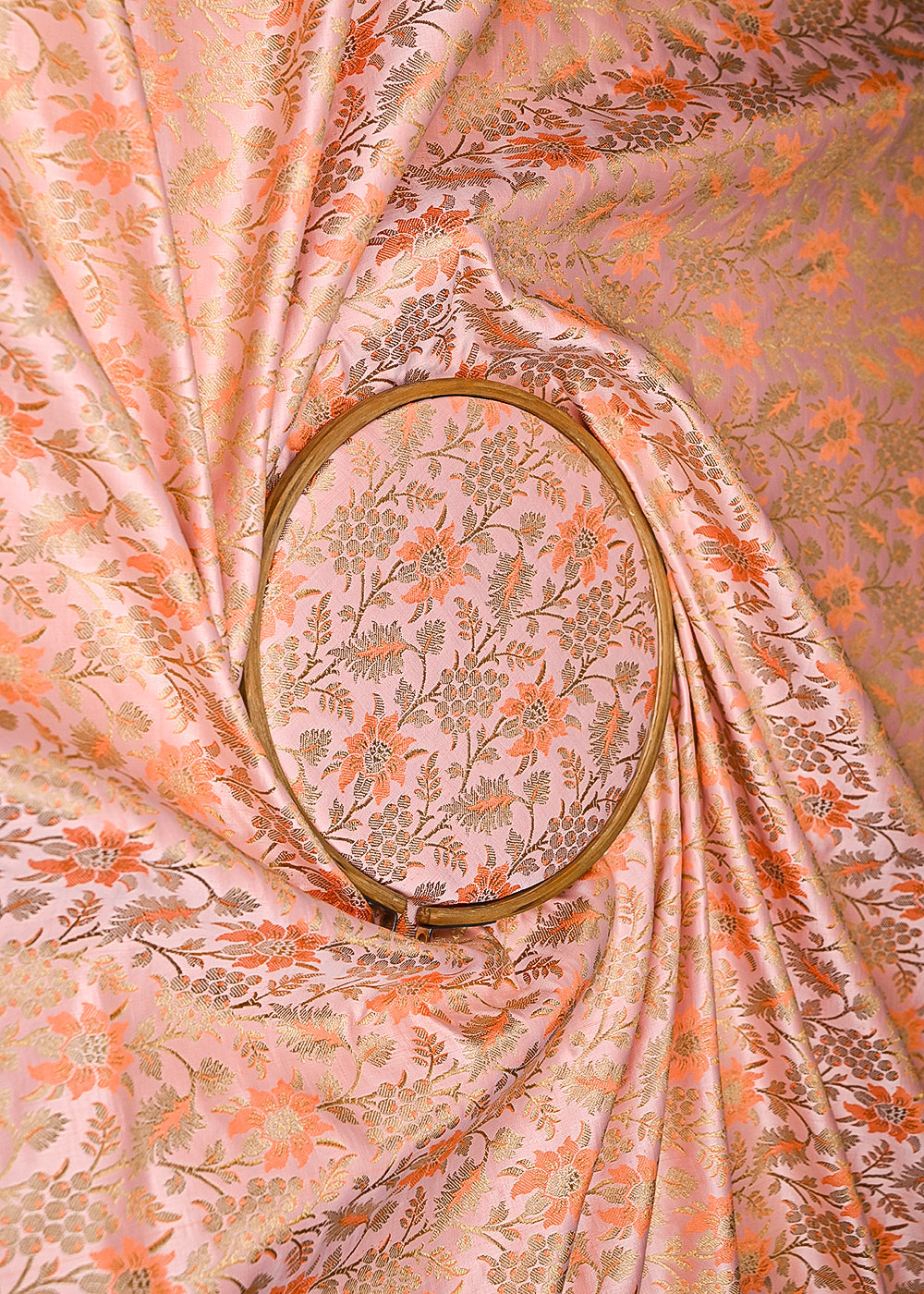 Peach-Pink-Banarasi-Brocade-Fabric-With-All-Over-Thread-And-Golden-Zari-Handloom-21831-close-view