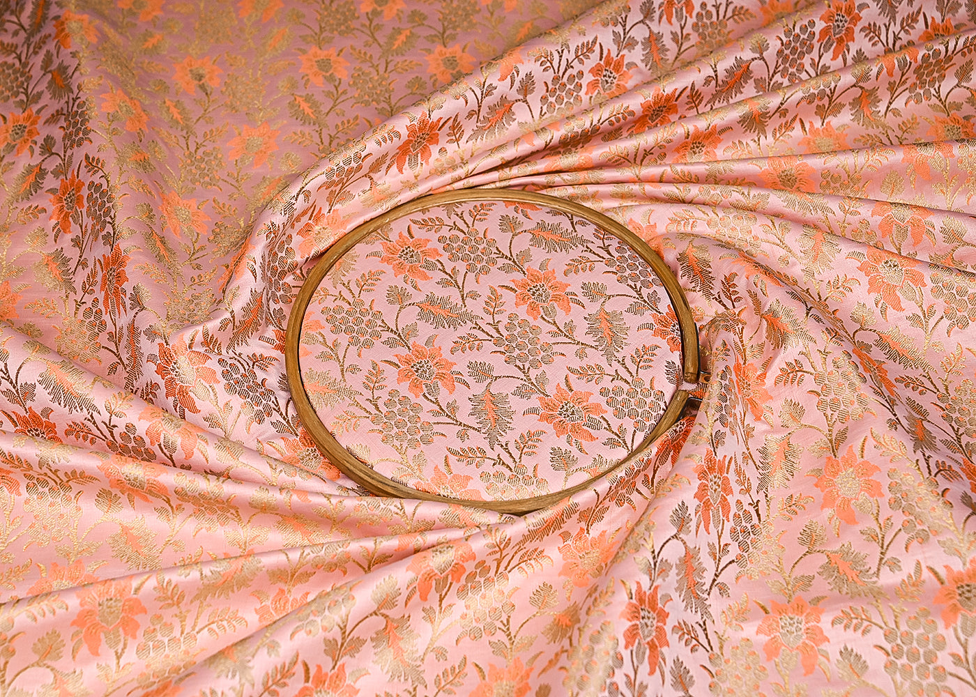 Peach-Pink-Banarasi-Brocade-Fabric-With-All-Over-Thread-And-Golden-Zari-Handloom-21831-close-view