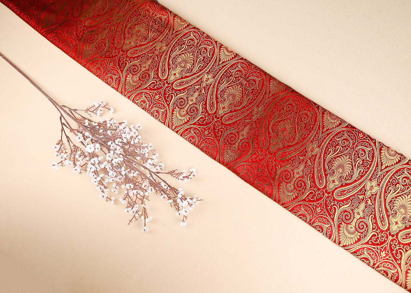 Red-Banarasi-Brocade-Fabric-With-All-Over-Golden-Zari-Handloom-21841