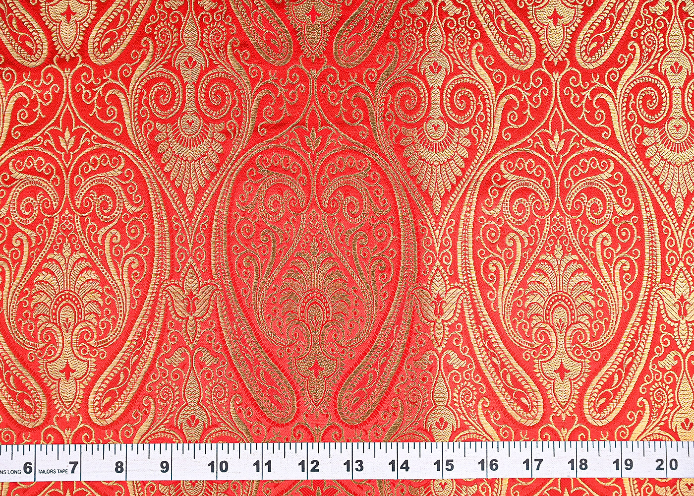Red-Banarasi-Brocade-Fabric-With-All-Over-Golden-Zari-Handloom-21841-measurement-view