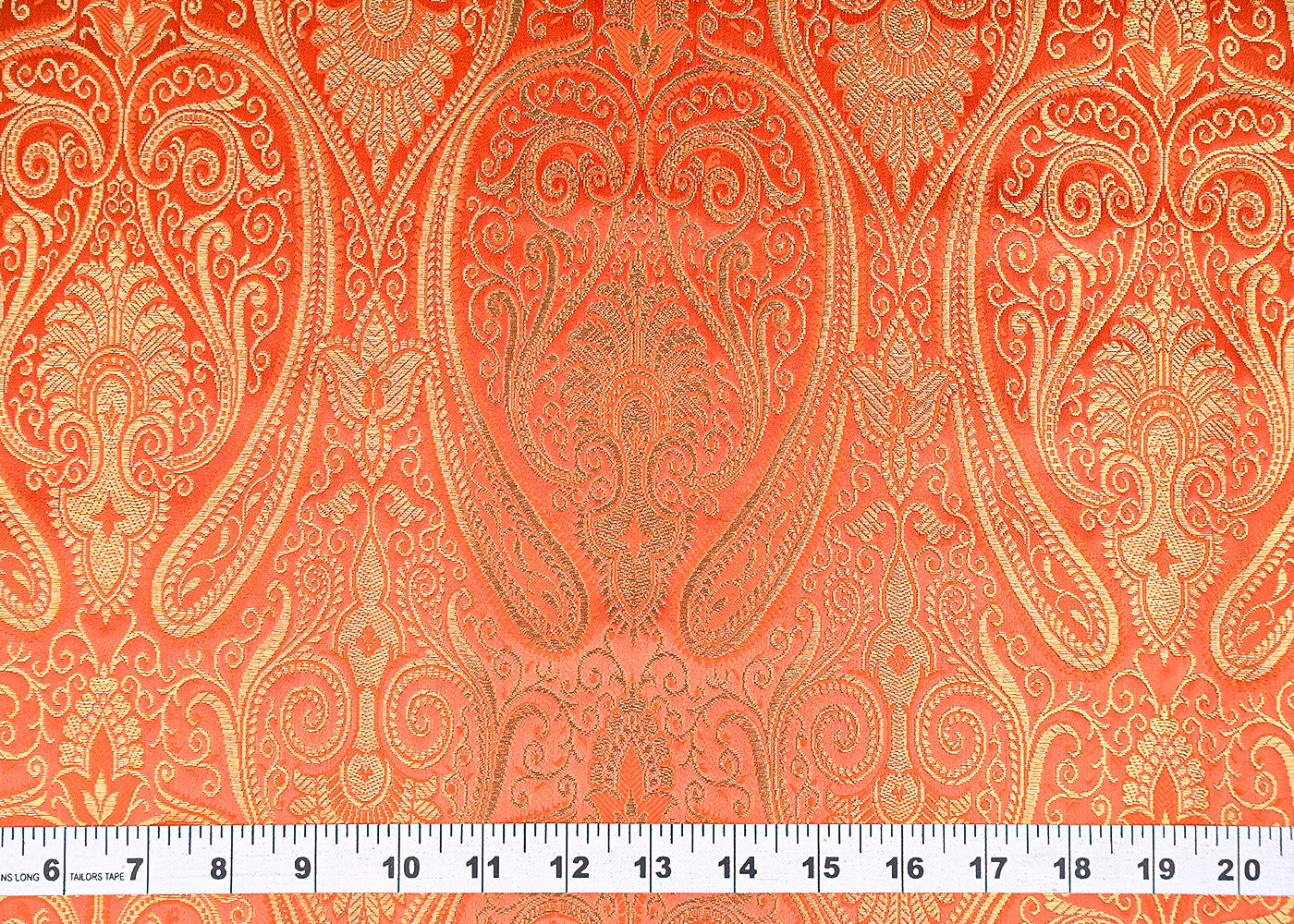Orange Banarasi Brocade Fabric With All Over Golden Zari Handloom 21842
