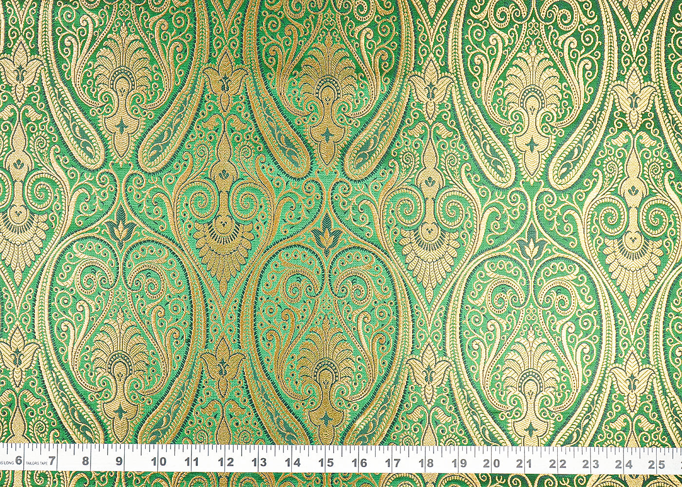 Green Banarasi Brocade Fabric With All Over Golden Zari Handloom 21844
