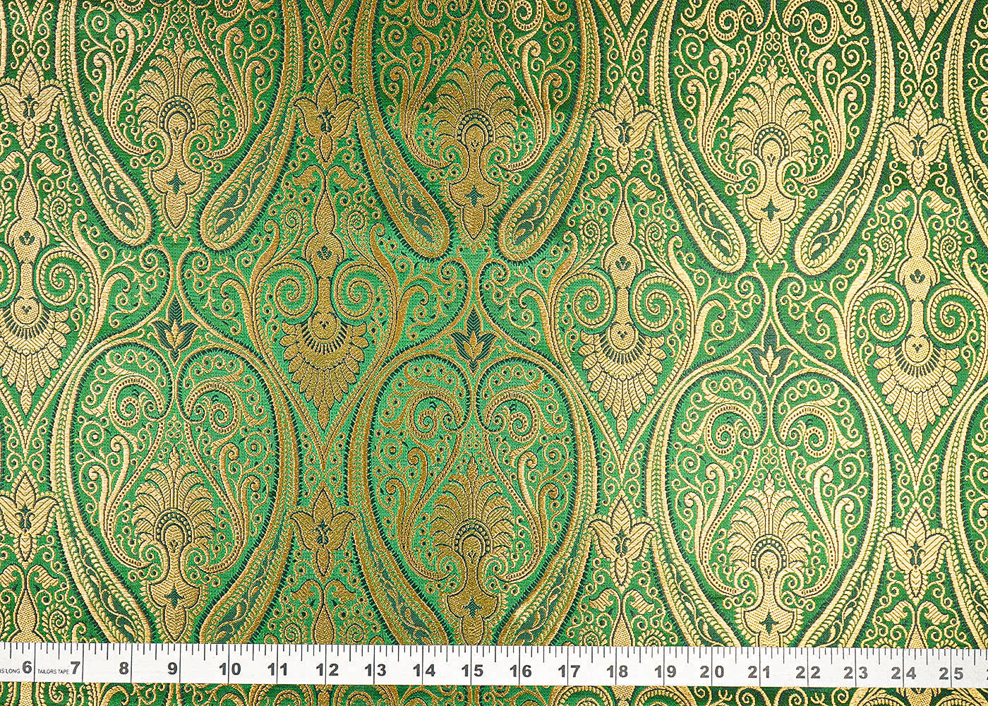 Bottle Green Banarasi Brocade Fabric With All Over Golden Zari Handloom 21844