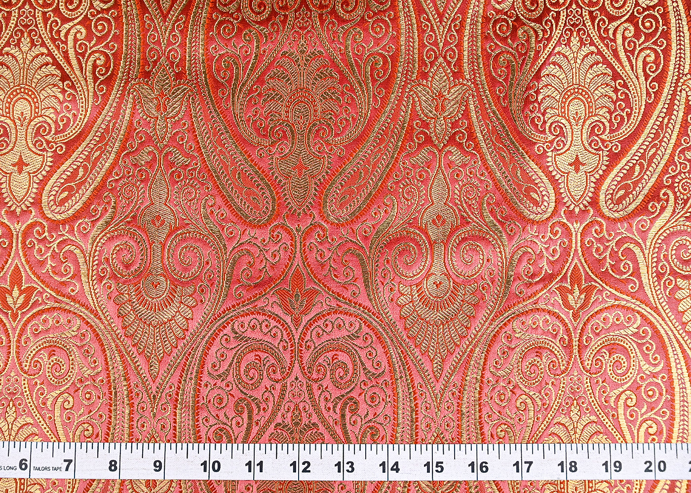 Wine Banarasi Brocade Fabric With All Over Golden Zari Handloom 21846