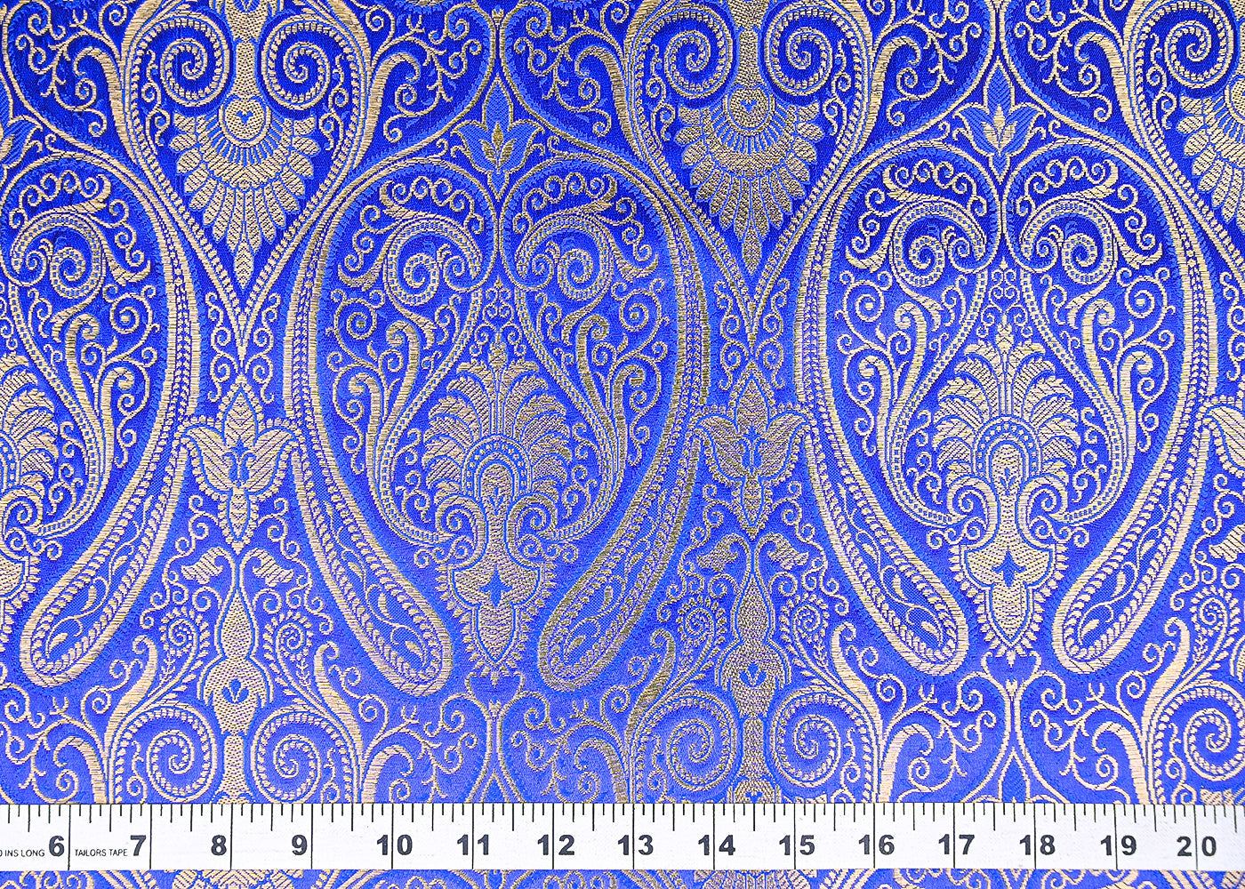 Royal Blue Banarasi Brocade Fabric With All Ove Golden Zari Handloom 21848