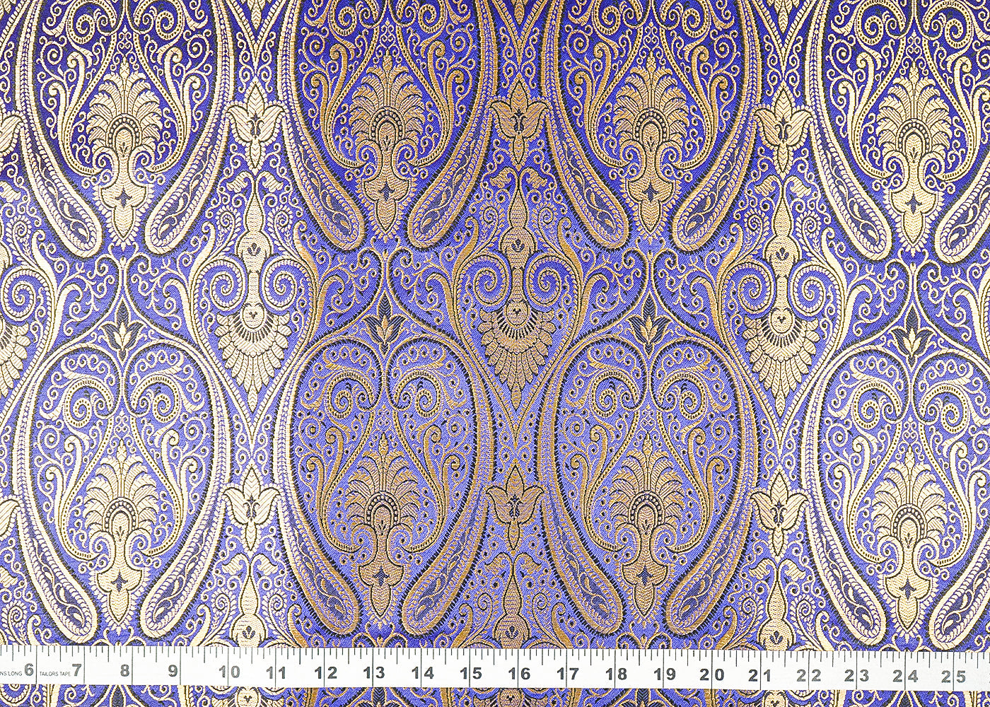 Dark Blue Banarasi Brocade Fabric With All Over Golden Zari Handloom 21849