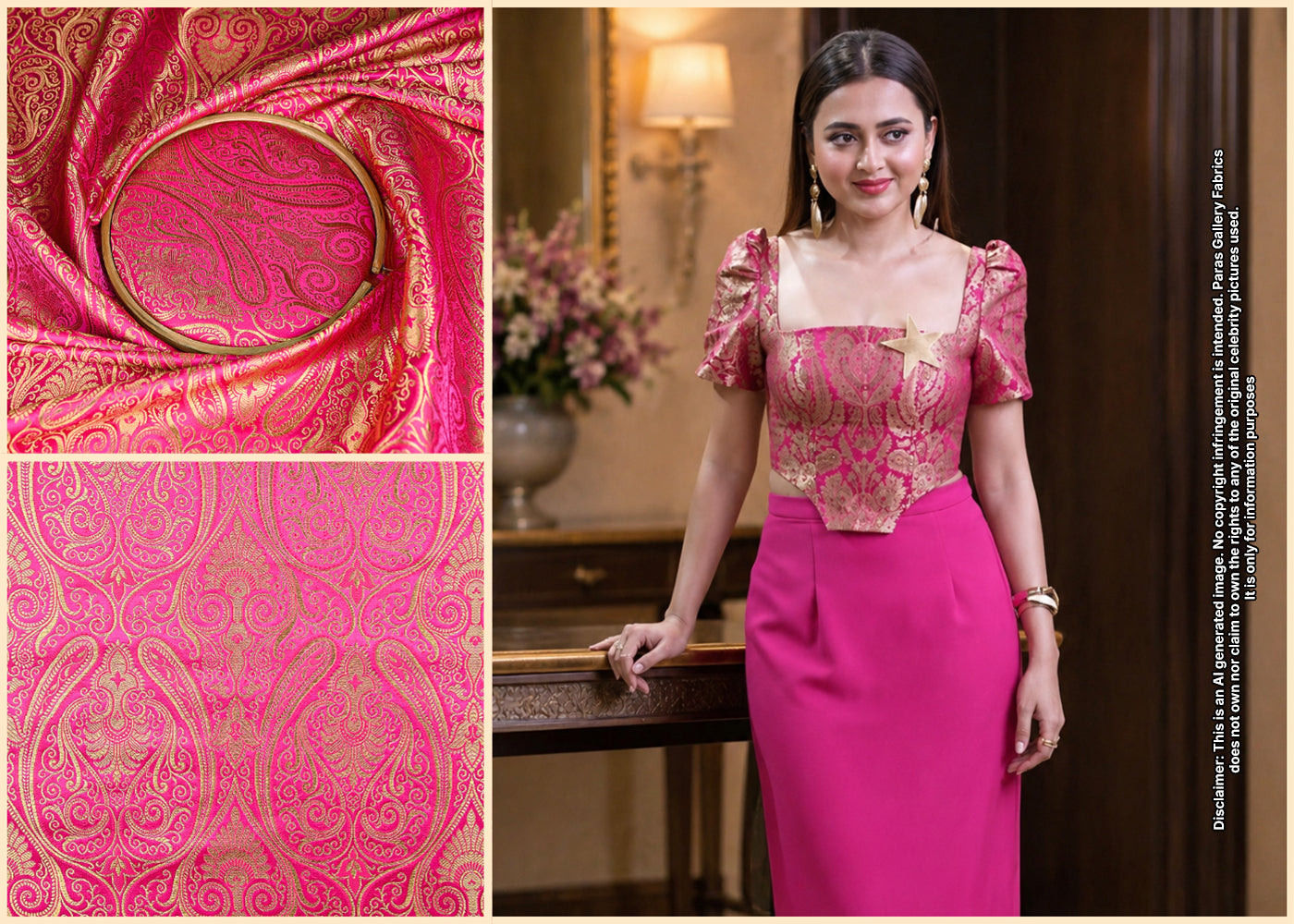 Tejaswi Prakash Inspired Edition | Rani Pink Banarasi Brocade Unstitched Fabric 21850