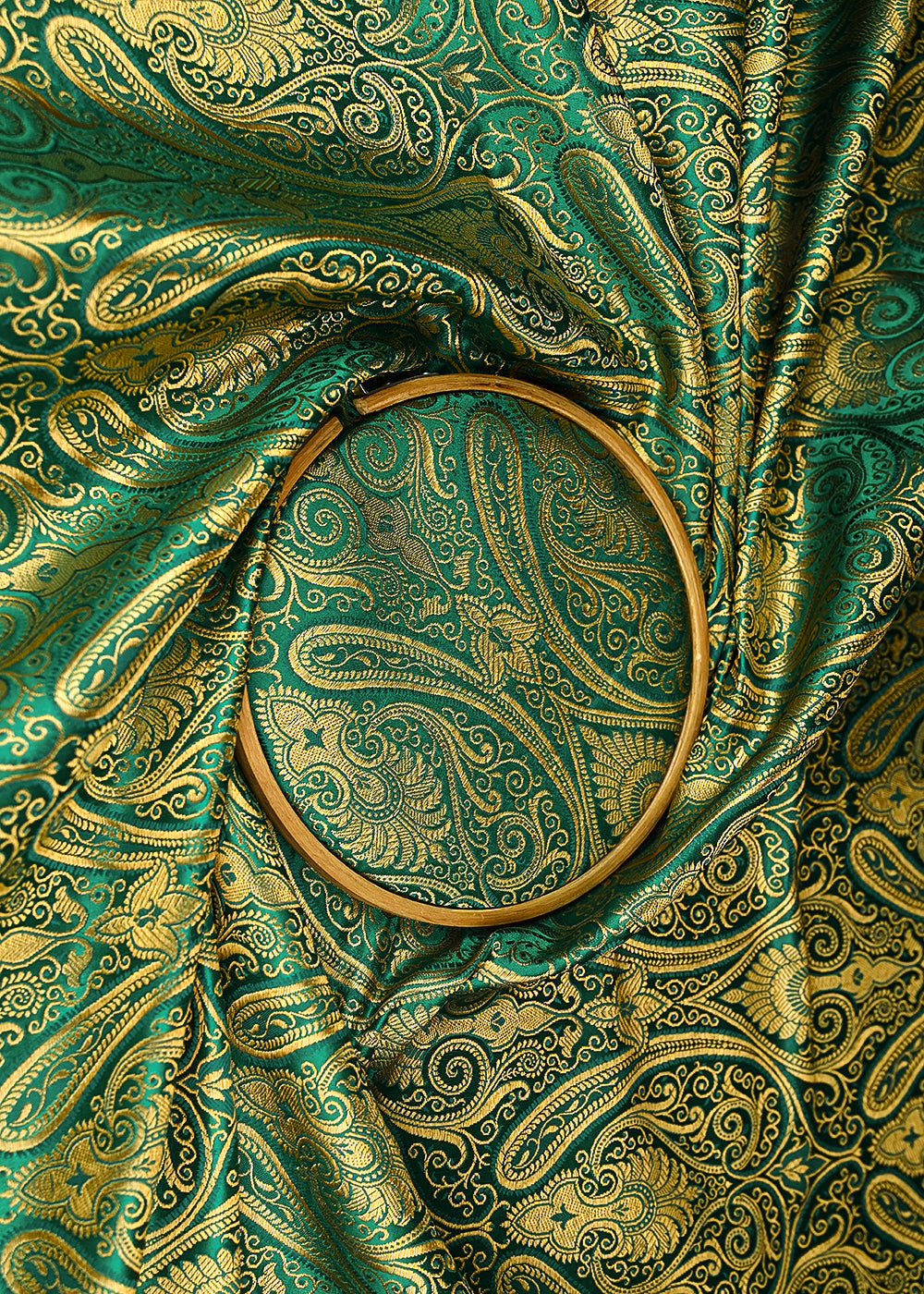 Teal-Green-Banarasi-Brocade-Fabric-With-All-Over-Golden-Zari-Handloom-21851-close-view