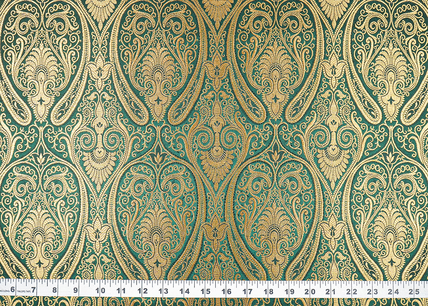Bottle Green Banarasi Brocade Fabric With All Over Golden Zari Handloom 21852