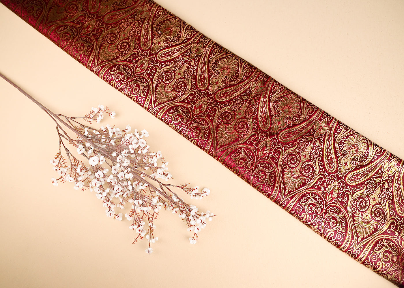 Maroon Banarasi Brocade Fabric With All Over Golden Zari Handloom 21853