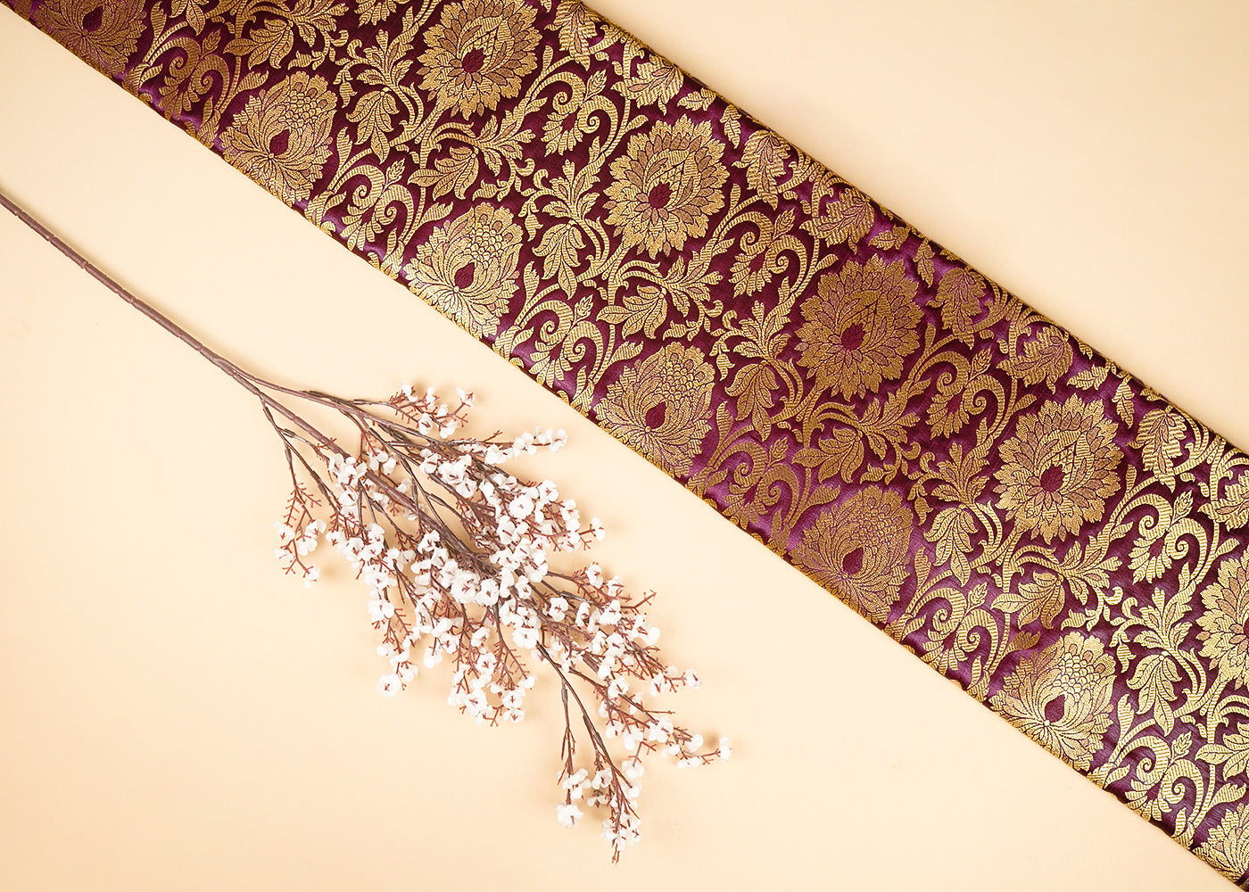 Wine-Banarasi-Brocade-Fabric-With-All-Over-Golden-Zari-Handloom-21858