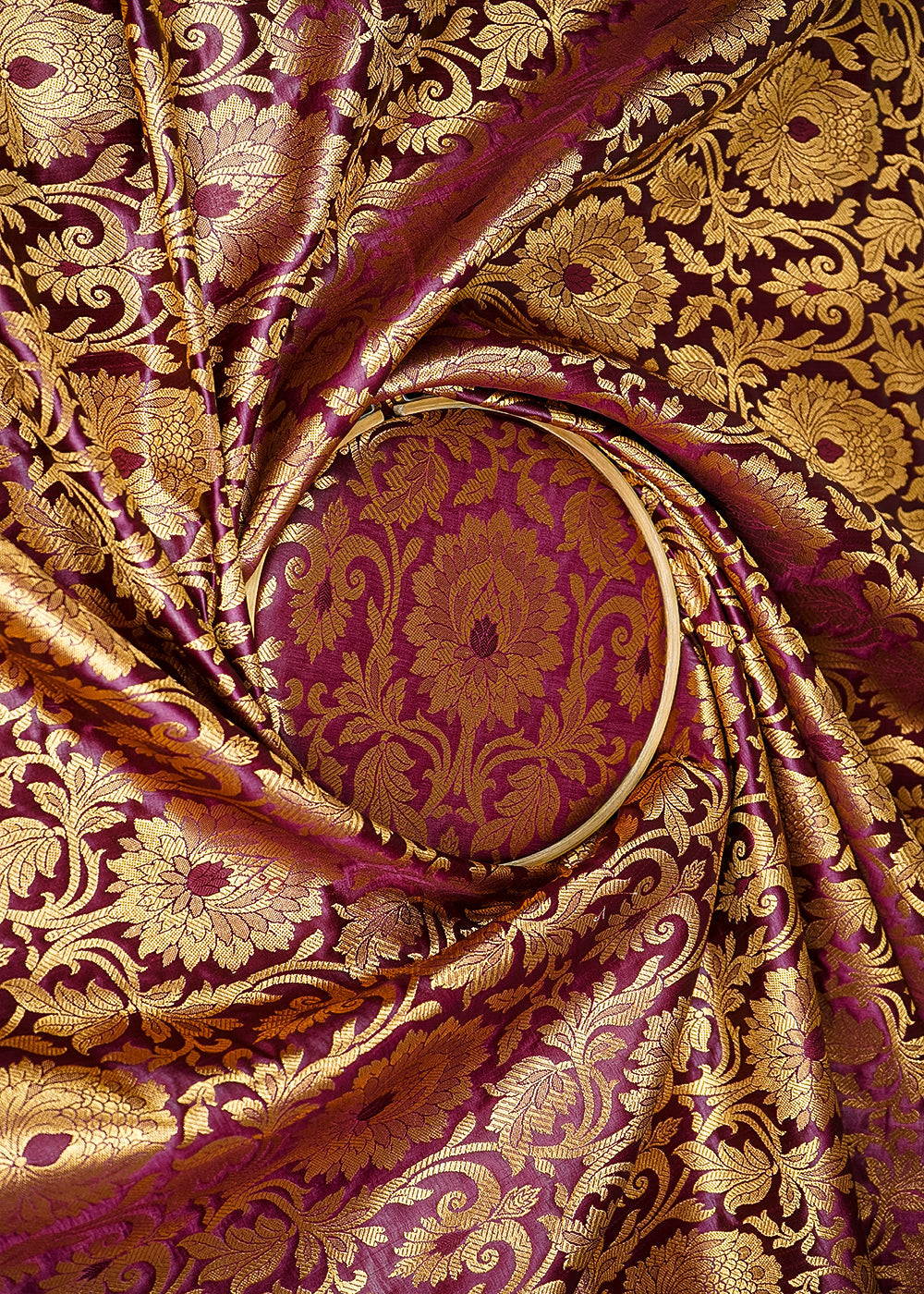 Wine-Banarasi-Brocade-Fabric-With-All-Over-Golden-Zari-Handloom-21858-close-view