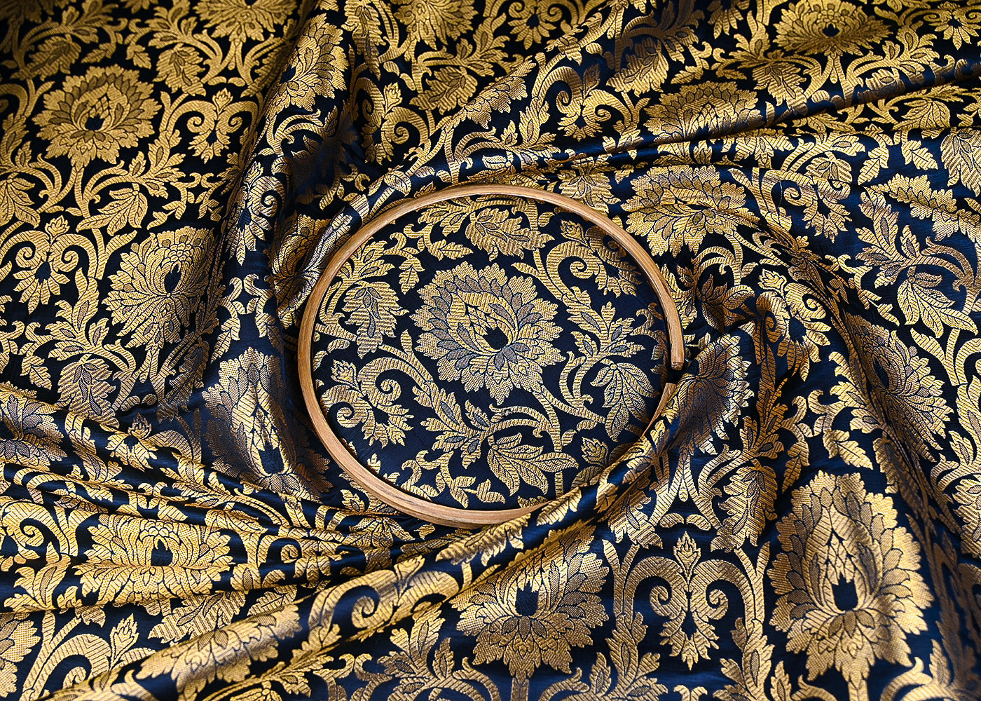 Navy-Blue-Banarasi-Brocade-Fabric-With-All-Over-Golden-Zari-Handloom-21859-close-view