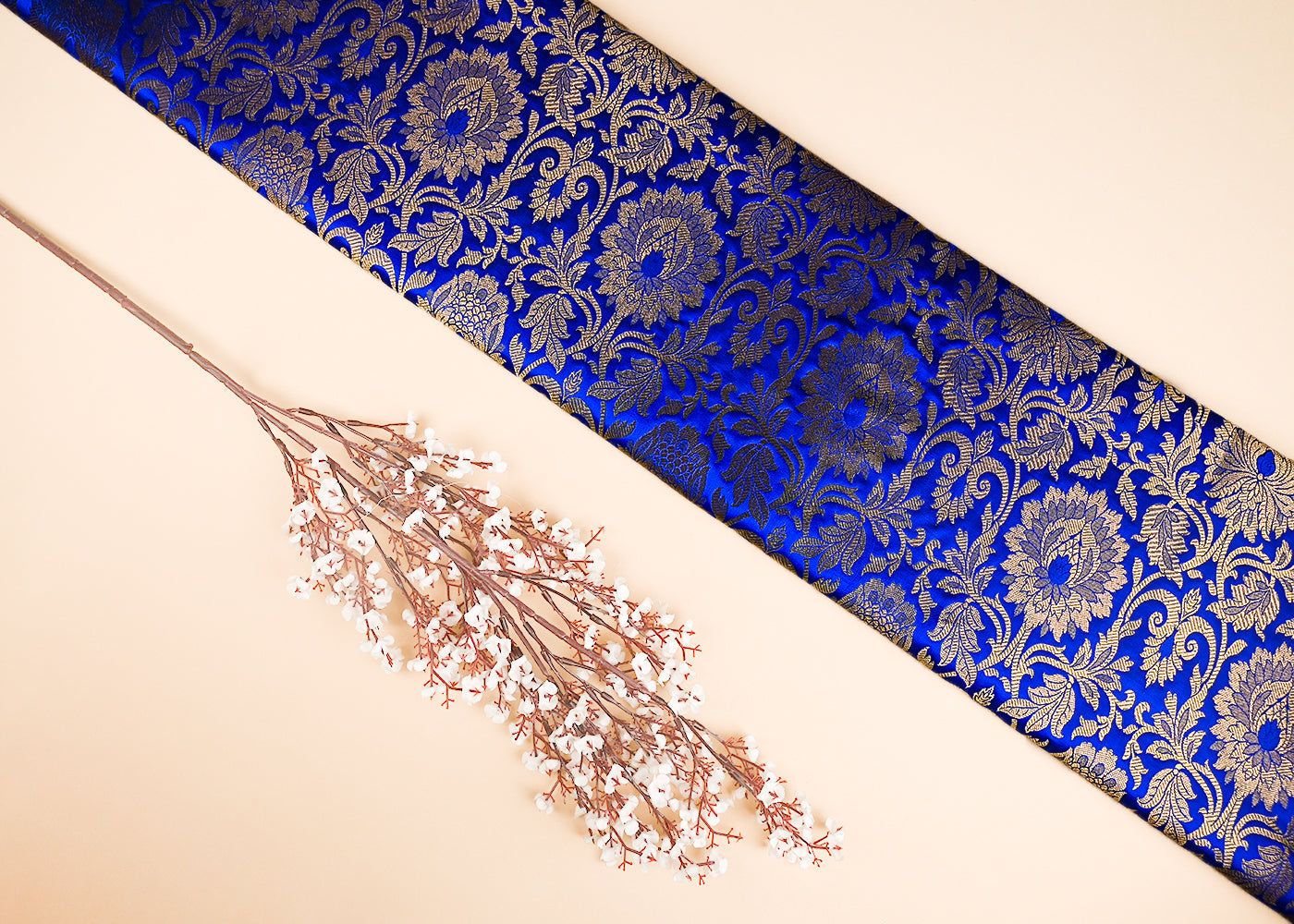 Blue-Banarasi-Brocade-Fabric-With-All-Over-Golden-Zari-Handloom-21866