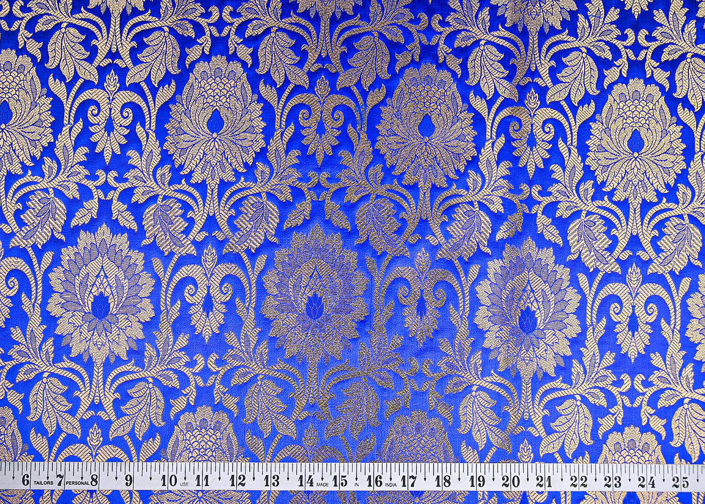 Blue-Banarasi-Brocade-Fabric-With-All-Over-Golden-Zari-Handloom-21866-measurement-view