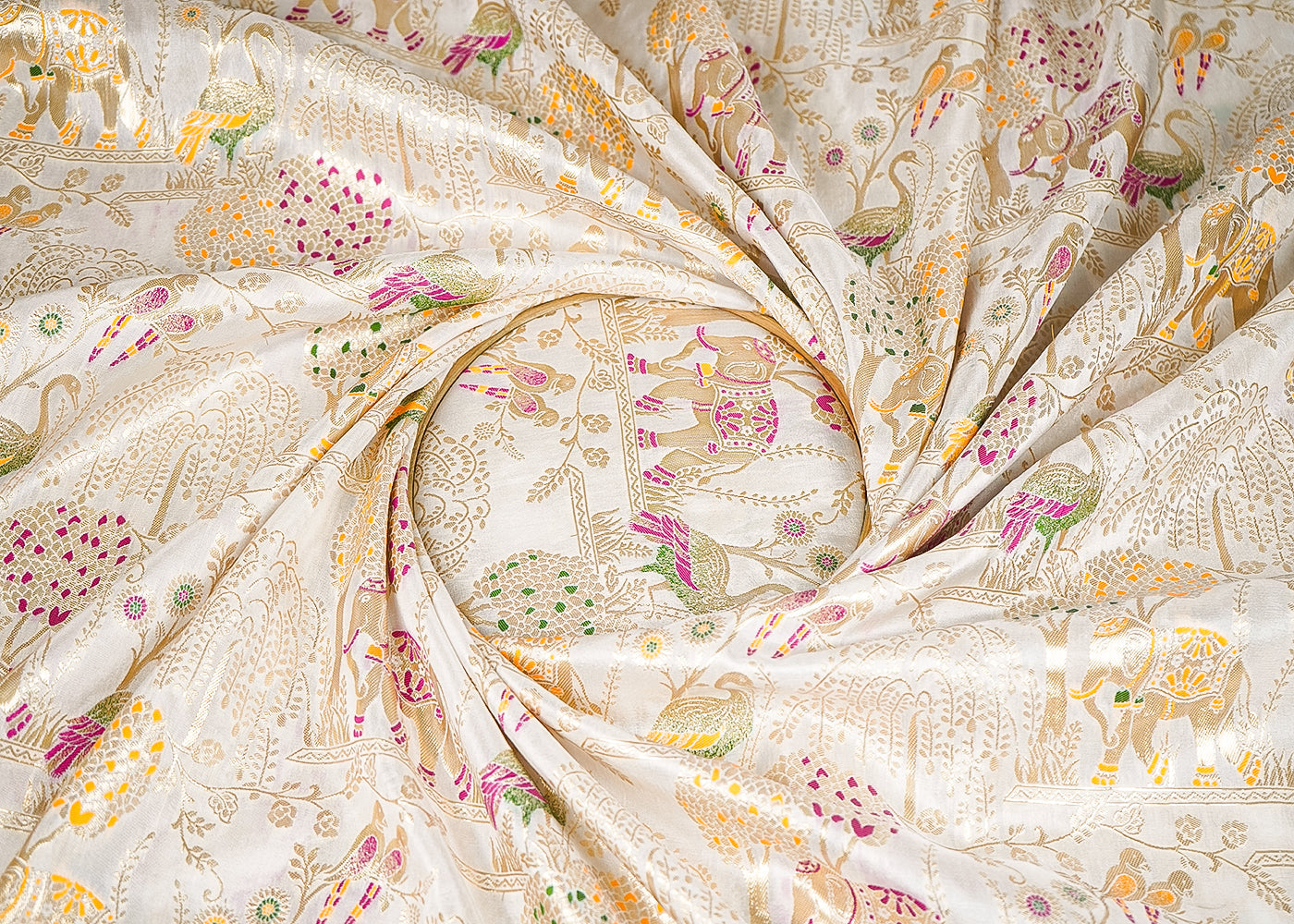 White Dyeable Chanderi Fabric With All Over Zari Handloom 21872-close-view