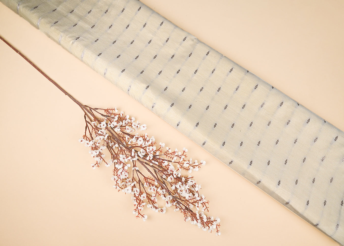 Cream Cotton Silk Fabric With All Over Zari Handloom 21890