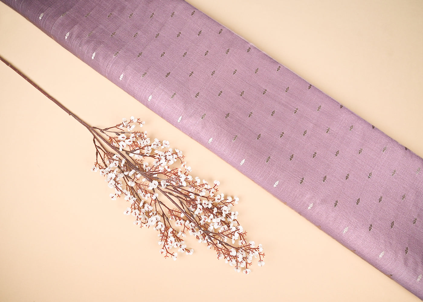 Lavender Cotton Silk Fabric With All Over Zari Handloom 21891