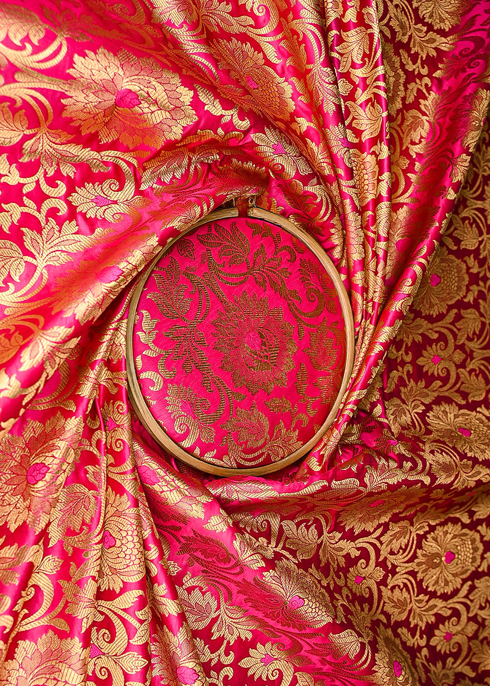 Rani-Pink-Banarasi-Brocade-Fabric-With-All-Over-Golden-Zari-Handloom-21901-close-view