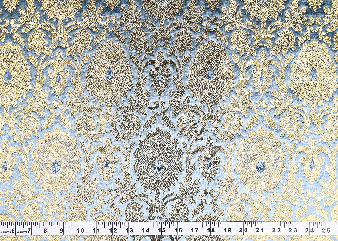 Grey Banarasi Brocade Fabric With All Over Golden Zari Handloom 21903