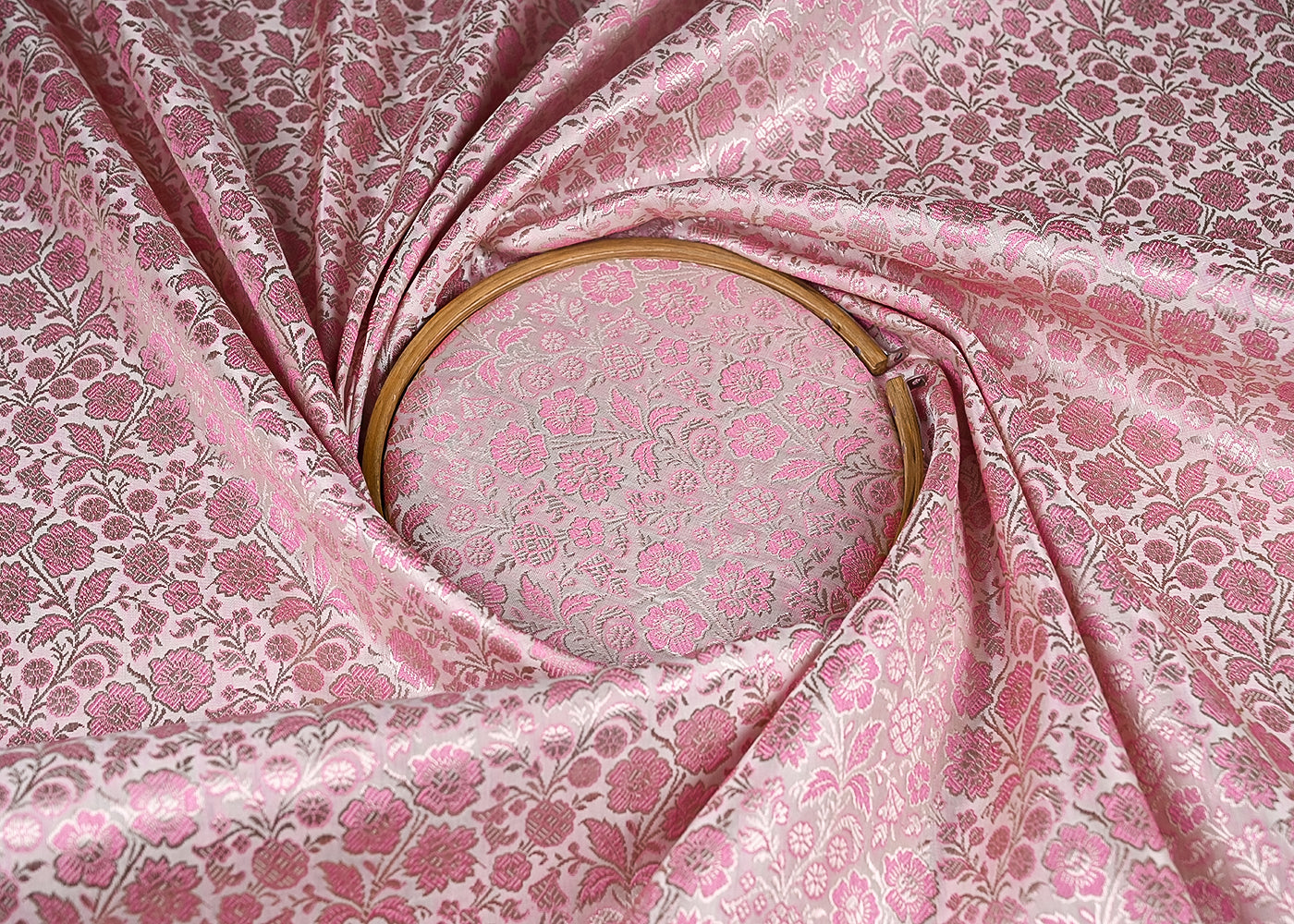 Cream Banarasi Brocade Fabric With All Over Thread And Golden Zari Handloom 21907