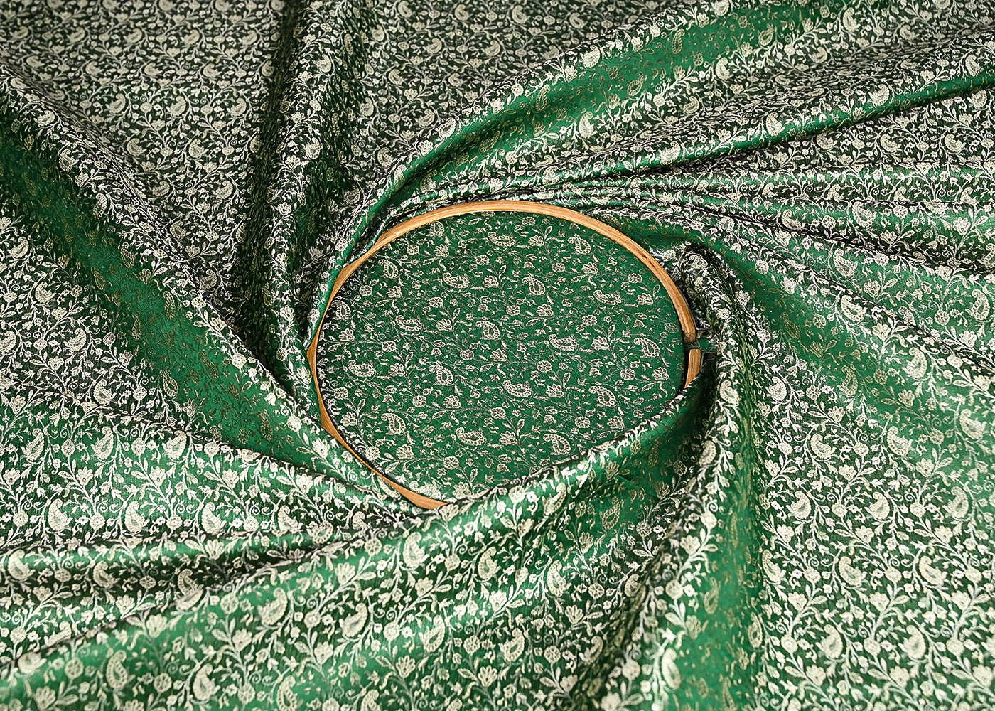 Green Banarasi Brocade Fabric With All Over Zari Handloom 21909