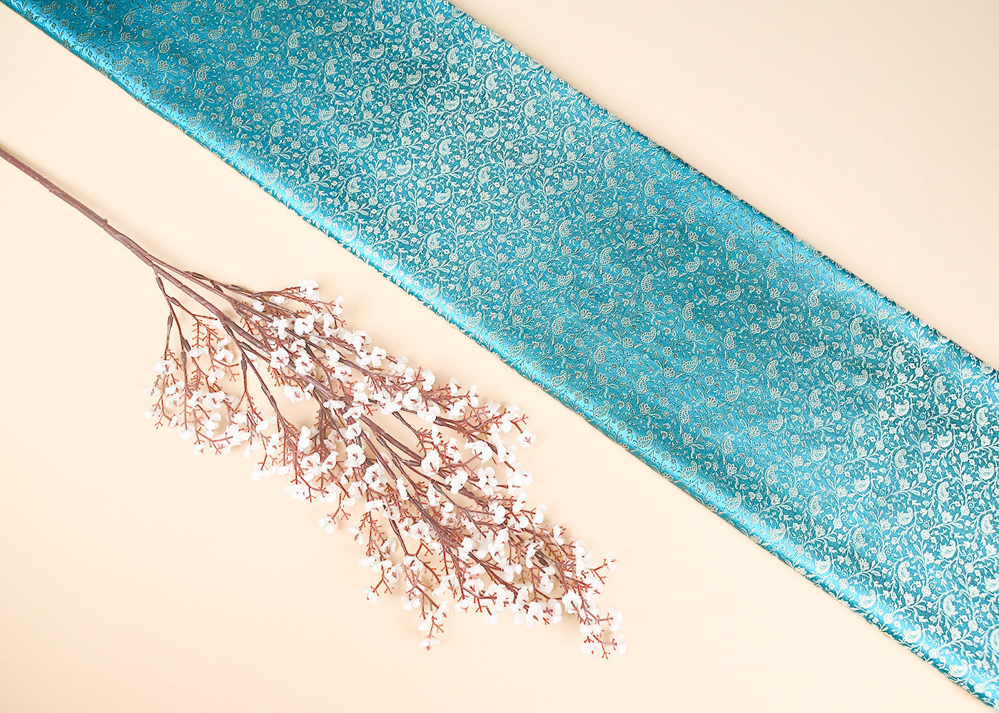 Light Blue Banarasi Brocade Fabric With All Over Zari Handloom 21910