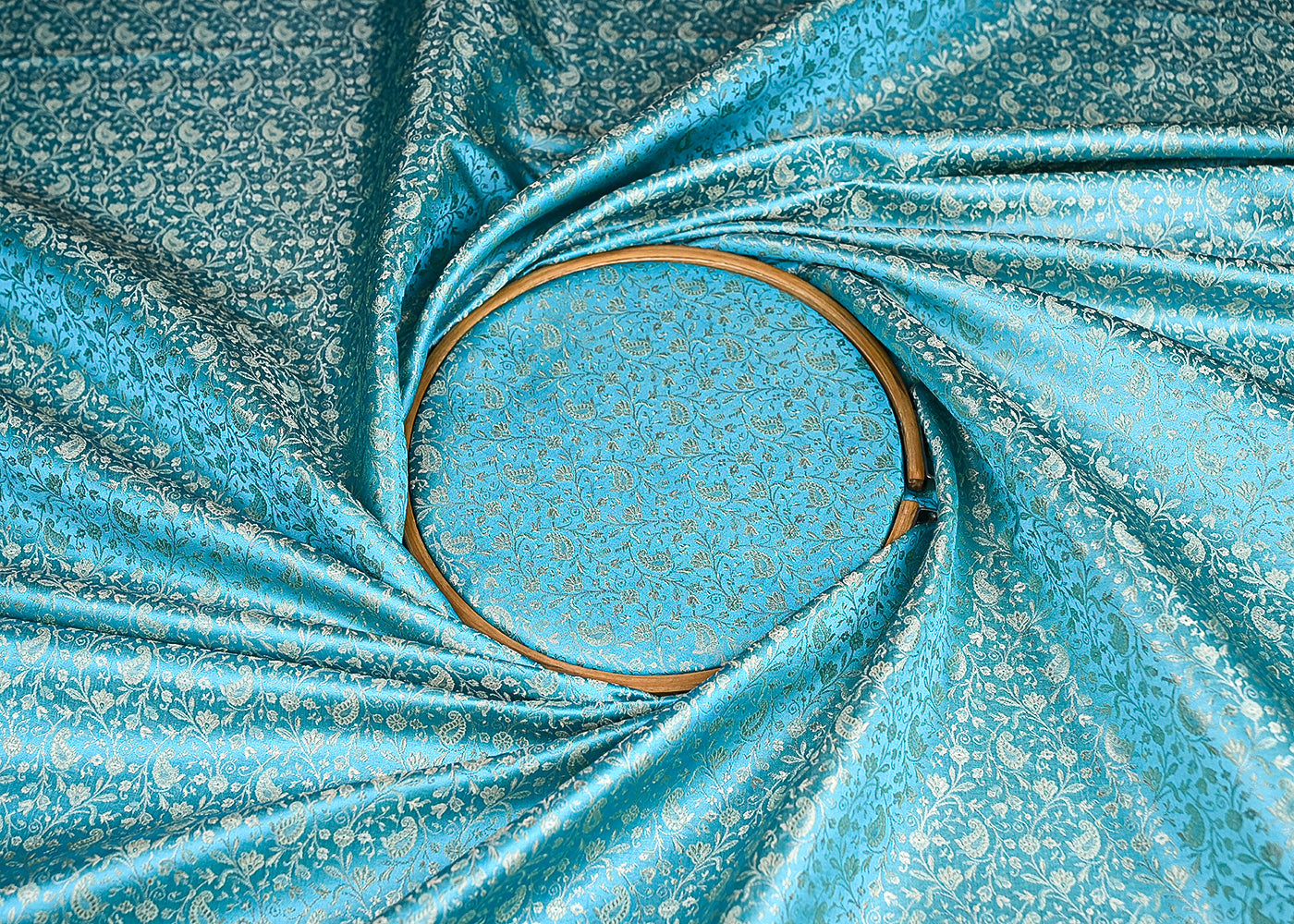 Light Blue Banarasi Brocade Fabric With All Over Zari Handloom 21910