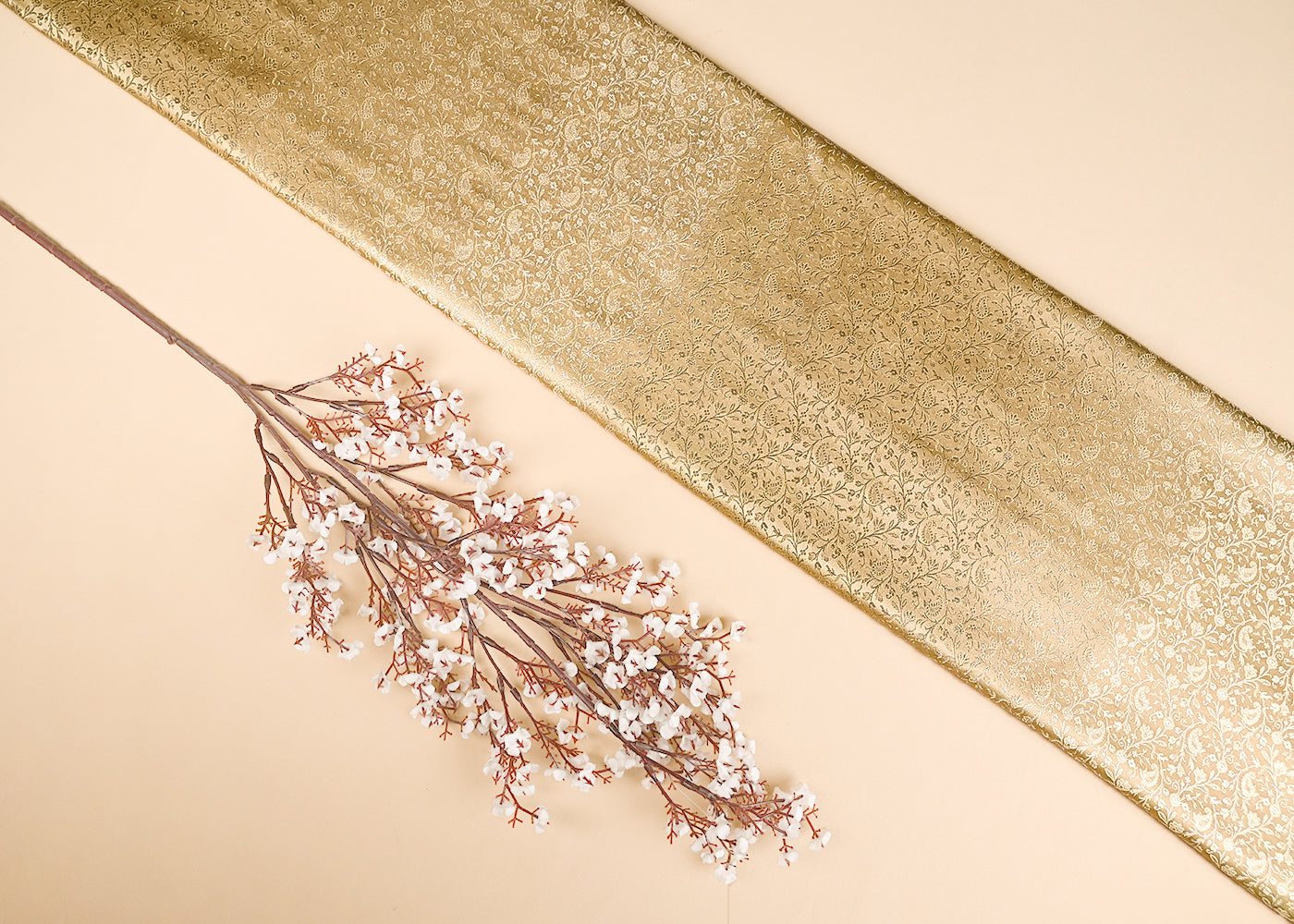 Golden Banarasi Brocade Fabric With All Over Zari Handloom 21911