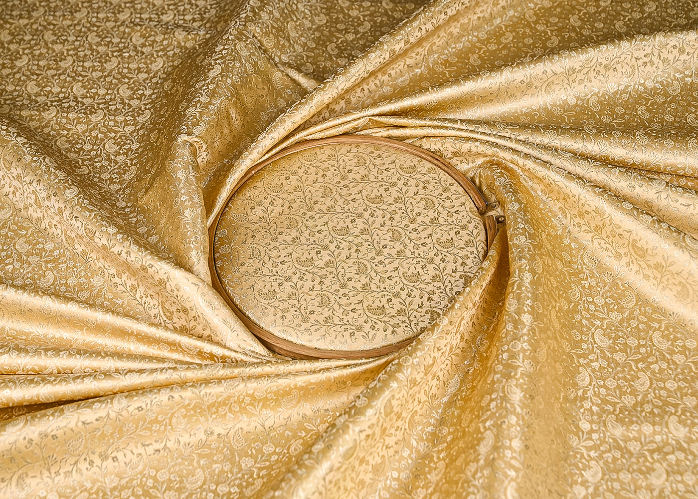 Golden Banarasi Brocade Fabric With All Over Zari Handloom 21911