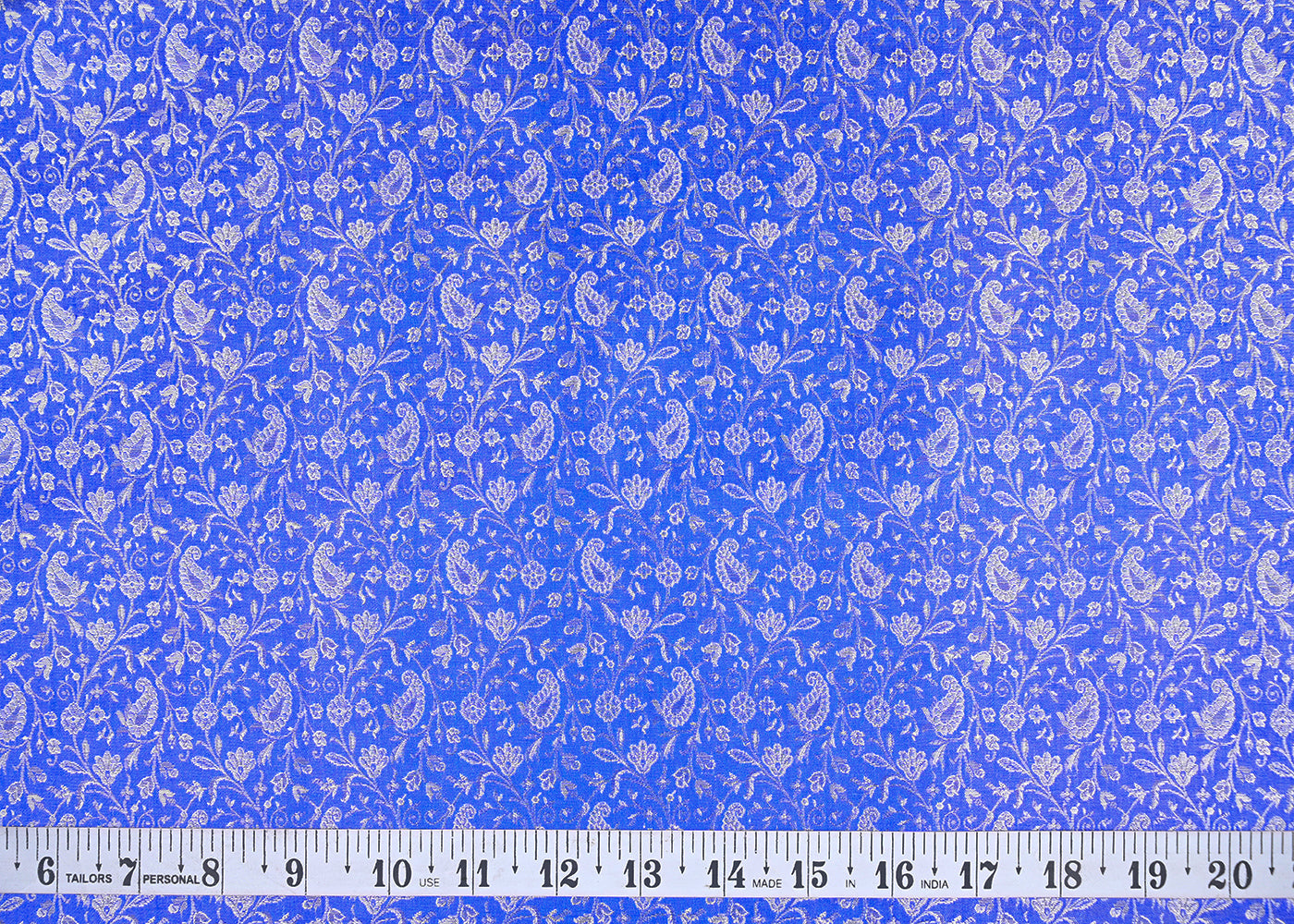 Royal Blue Banarasi Brocade Fabric With All Over Zari Handloom 21912