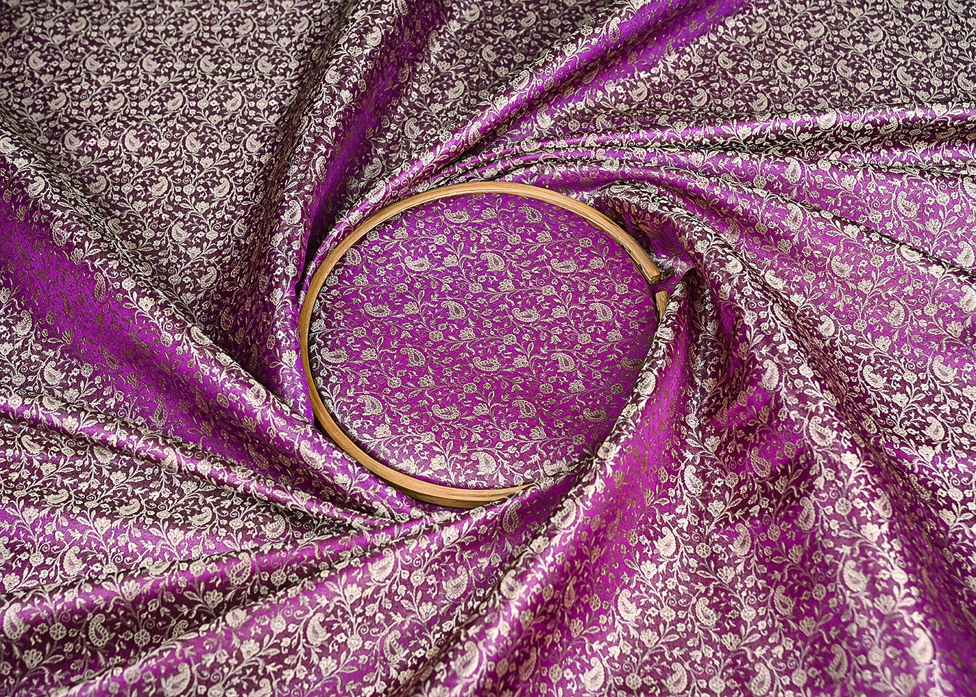 Purple Banarasi Brocade Fabric With All Over Zari Handloom 21913