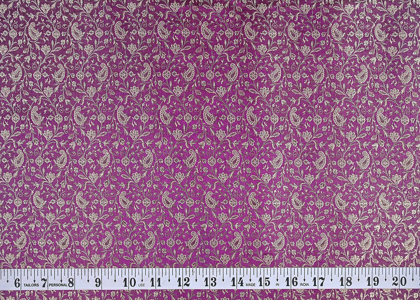 Purple Banarasi Brocade Fabric With All Over Zari Handloom 21913