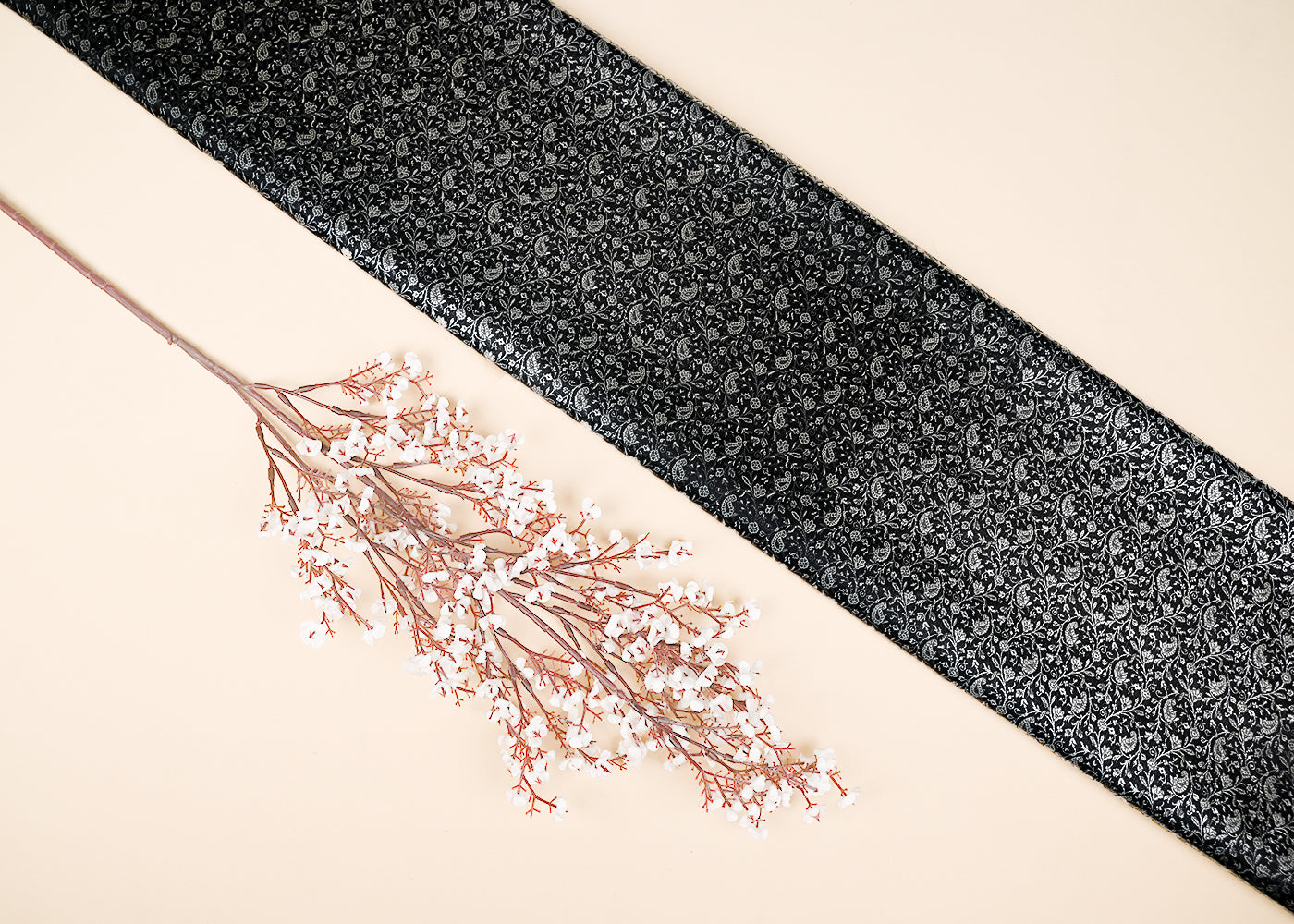 Black Banarasi Brocade Fabric With All Over Zari Handloom 21914