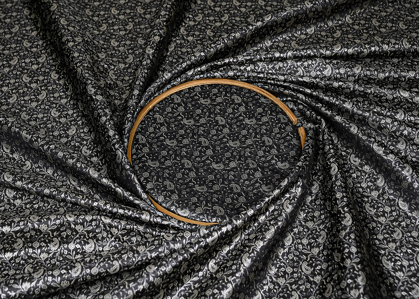 Black Banarasi Brocade Fabric With All Over Zari Handloom 21914