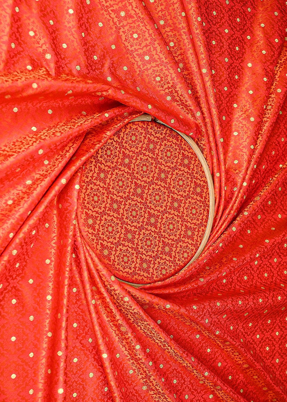 Orange-Banarasi-Brocade-Fabric-With-All-Over-Golden-Zari-Handloom-21916-close-view
