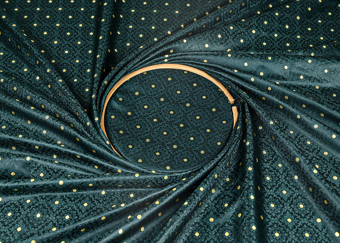 Bottle Green Banarasi Brocade Fabric With All Over Golden Zari Handloom 21917