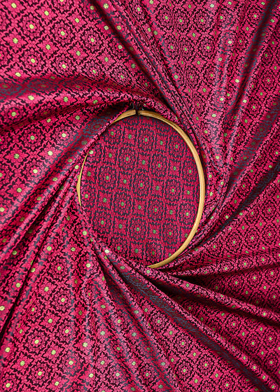 Black Banarasi Brocade Fabric With All Over Thread And Golden Zari Handloom 21919