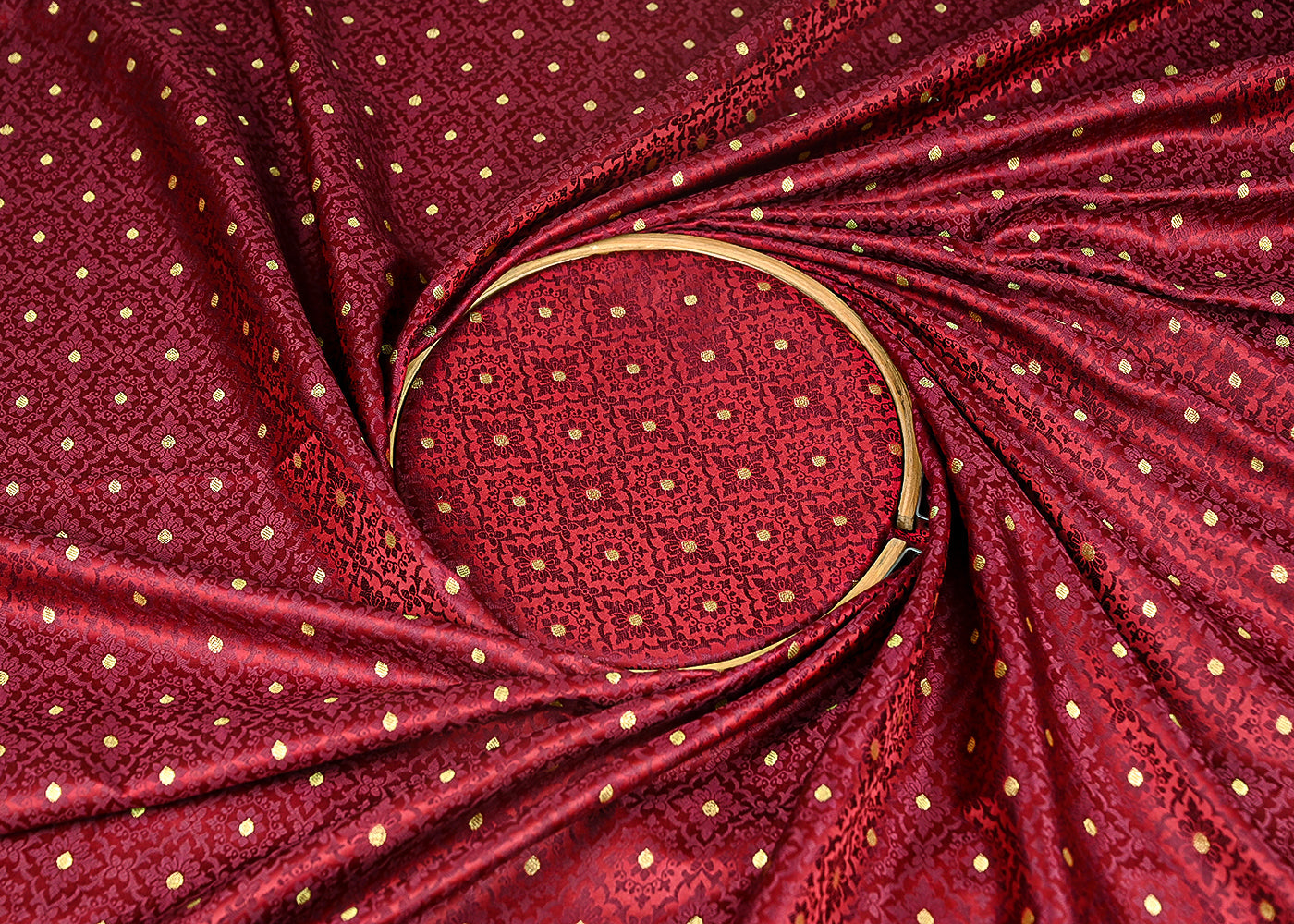Maroon Banarasi Brocade Fabric With All Over Golden Zari Handloom 21921