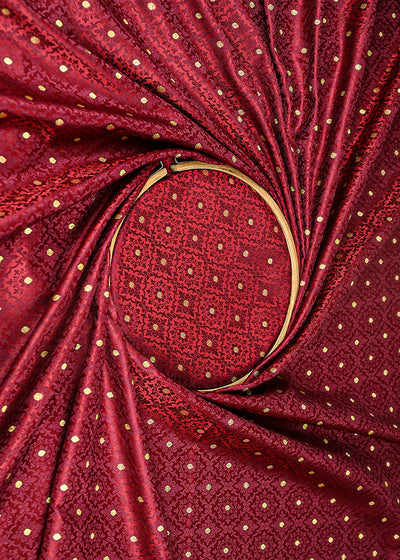 Wine Banarasi Brocade Fabric With All Over Golden Zari Handloom 21921