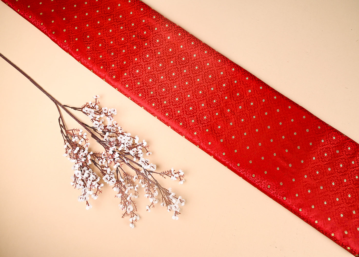 Red Banarasi Brocade Fabric With All Over Golden Zari Handloom 21922